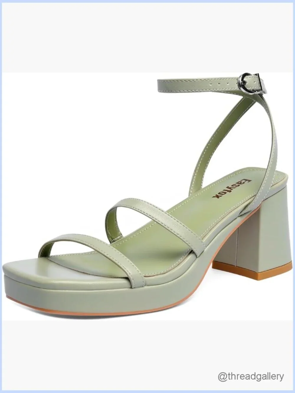 Platform Sandals Chunky Heels Square Toe Ankle Strap Faux Leather